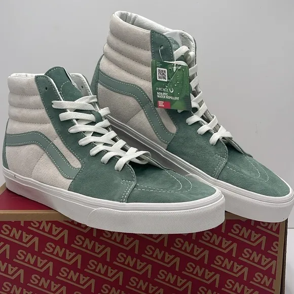 Vans Men's High-Top Sneakers - Green and White Sk8-HiPig Suede Iceberg Green