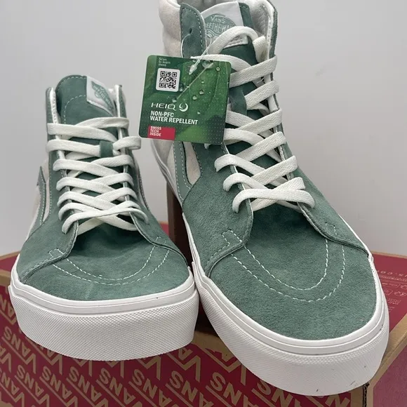 Vans Men's High-Top Sneakers - Green and White Sk8-HiPig Suede Iceberg Green