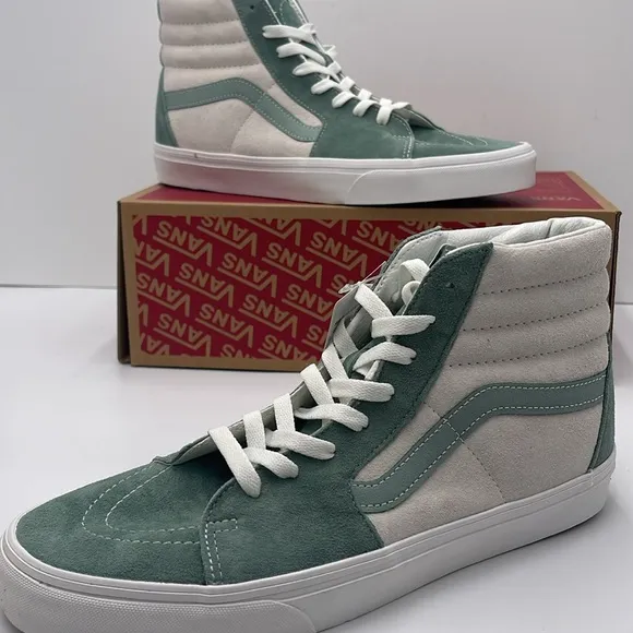 Vans Men's High-Top Sneakers - Green and White Sk8-HiPig Suede Iceberg Green