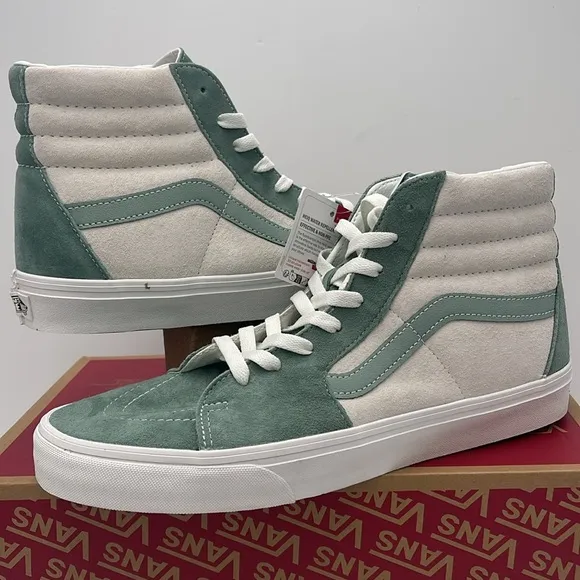 Vans Men's High-Top Sneakers - Green and White Sk8-HiPig Suede Iceberg Green