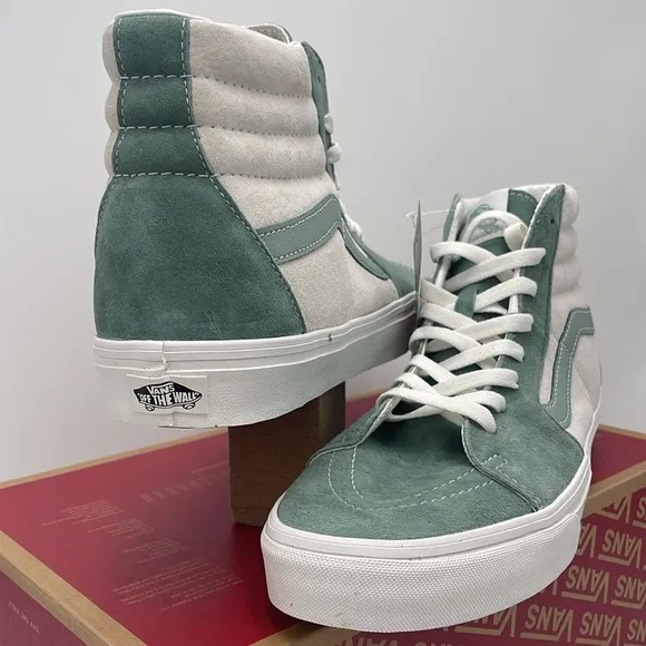 Vans Men's High-Top Sneakers - Green and White Sk8-HiPig Suede Iceberg Green