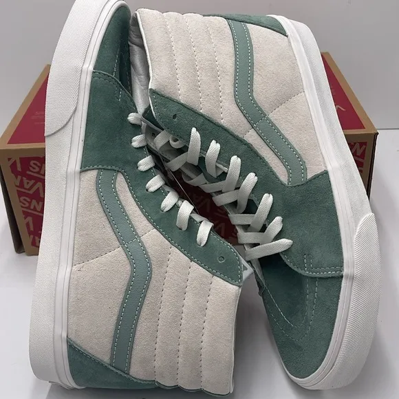 Vans Men's High-Top Sneakers - Green and White Sk8-HiPig Suede Iceberg Green