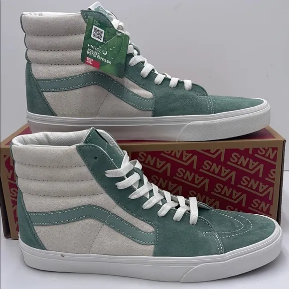 Vans Men's High-Top Sneakers - Green and White Sk8-HiPig Suede Iceberg Green