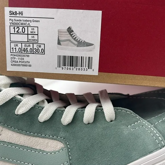 Vans Men's High-Top Sneakers - Green and White Sk8-HiPig Suede Iceberg Green