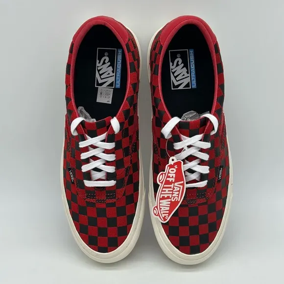 Vans Men's Red and Black Checkered Sneakers