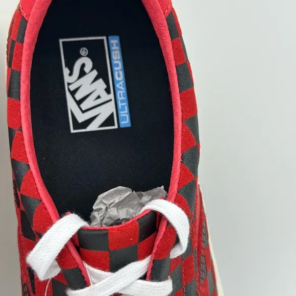 Vans Men's Red and Black Checkered Sneakers