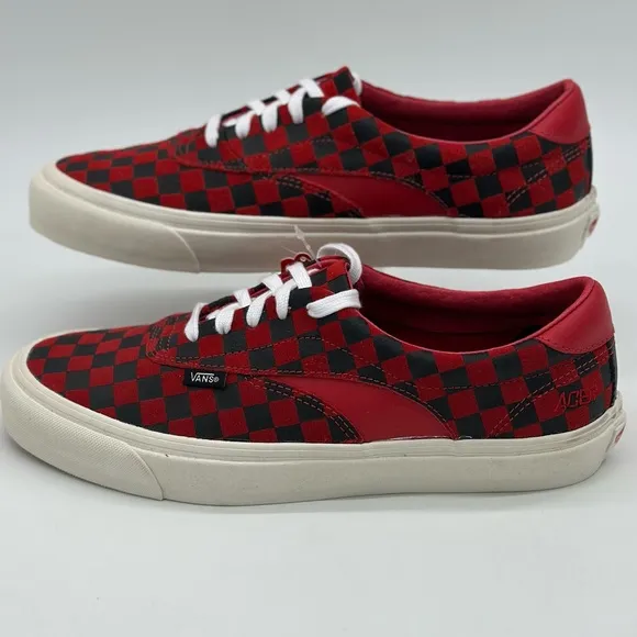 Vans Men's Red and Black Checkered Sneakers