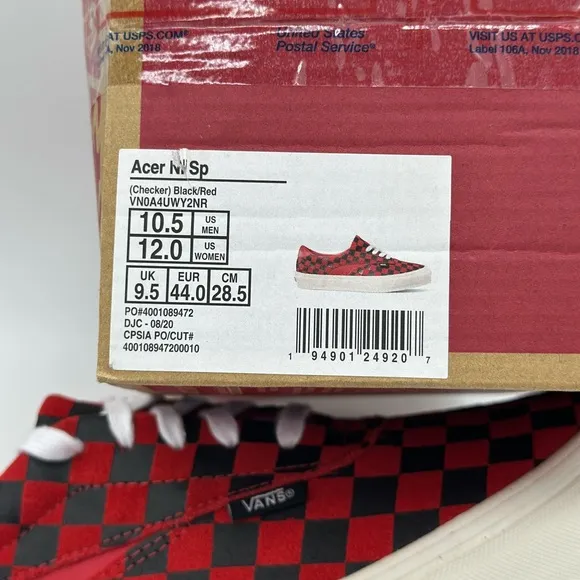 Vans Men's Red and Black Checkered Sneakers