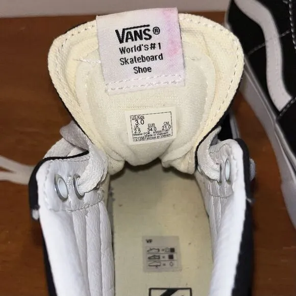 Vans Off The Wall SK8 Hi Kids 3 Sneakers Filmore Black Canvas High Tops Shoes