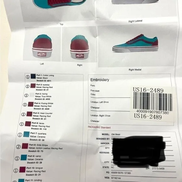 Vans Old School Custom Shoes New Size 8 Women with Extra Laces​​