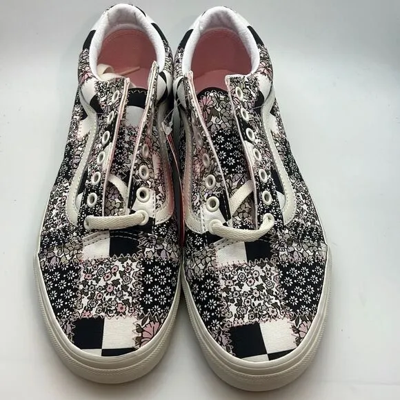 Vans Old Skool Patchwork Floral Black &amp; White Skate Shoes- NWT- men size 9