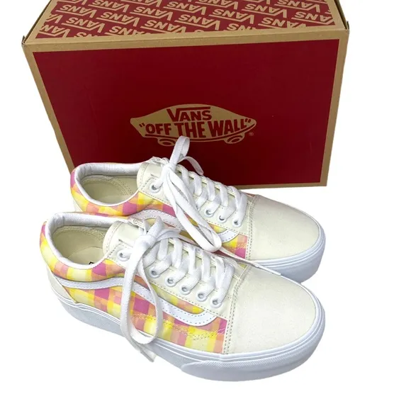 VANS Old Skool Platform Shoes Plaid Multi Sneakers Canvas Women Size VN0A7Q5MGBX