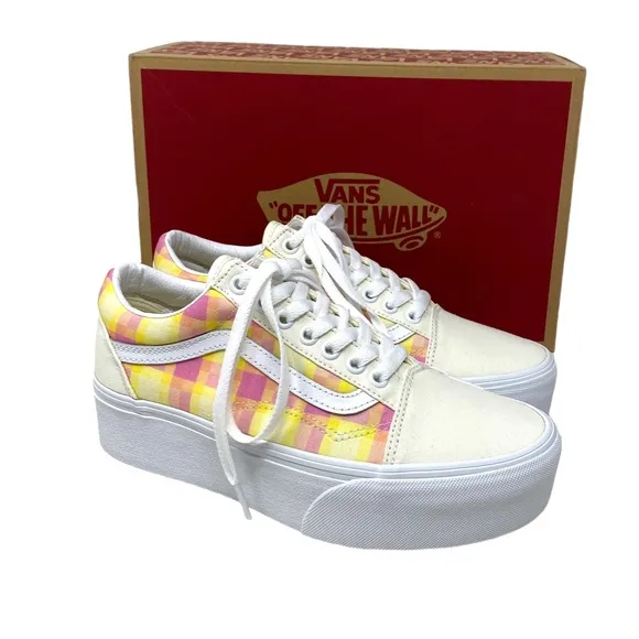 VANS Old Skool Platform Shoes Plaid Multi Sneakers Canvas Women Size VN0A7Q5MGBX