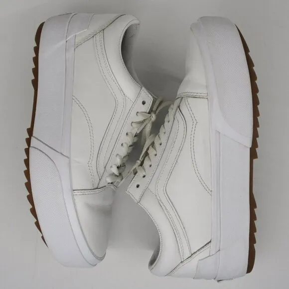 VANS Old Skool Stacked White Leather Platform Shoes Sneakers Unisex Sz W9.5 / M8