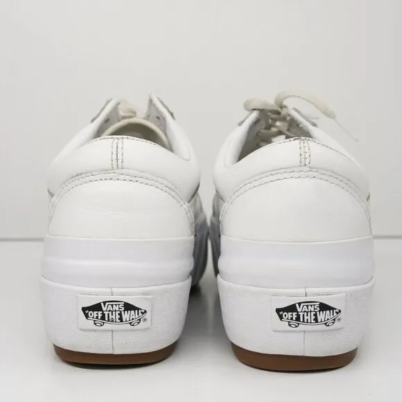 VANS Old Skool Stacked White Leather Platform Shoes Sneakers Unisex Sz W9.5 / M8