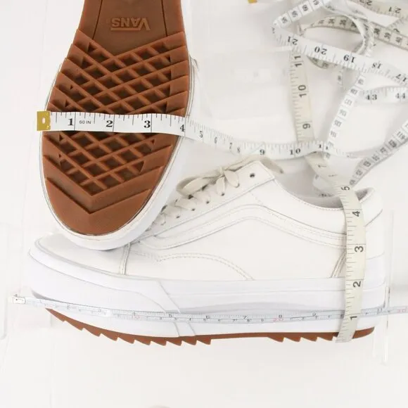 VANS Old Skool Stacked White Leather Platform Shoes Sneakers Unisex Sz W9.5 / M8