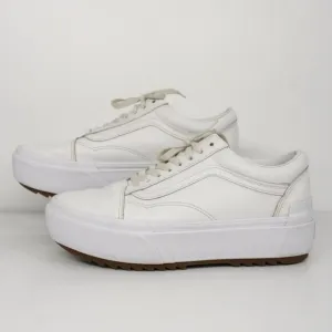 VANS Old Skool Stacked White Leather Platform Shoes Sneakers Unisex Sz W9.5 / M8
