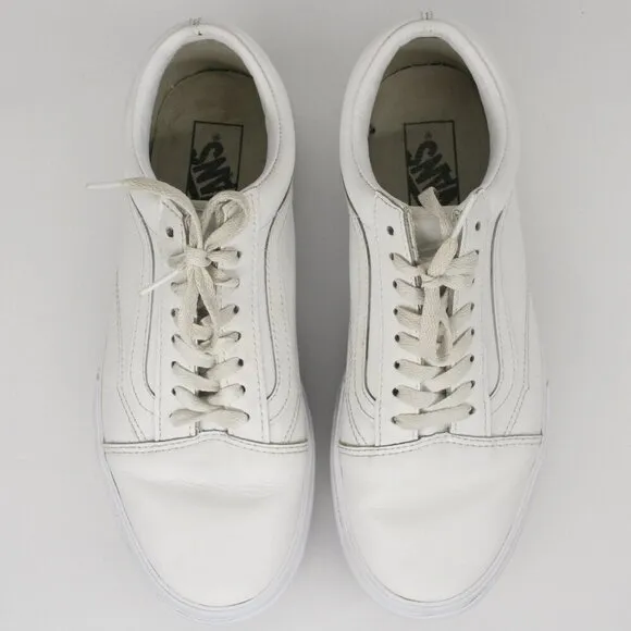 VANS Old Skool Stacked White Leather Platform Shoes Sneakers Unisex Sz W9.5 / M8