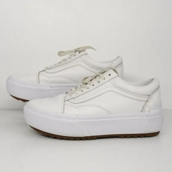 VANS Old Skool Stacked White Leather Platform Shoes Sneakers Unisex Sz W9.5 / M8