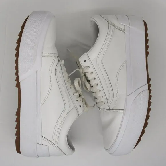 VANS Old Skool Stacked White Leather Platform Shoes Sneakers Unisex Sz W9.5 / M8