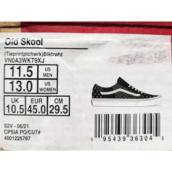 Vans Old Skool Tie Print Patchwork Black Black Grey Pattern Paisley Sz 11.5 Men