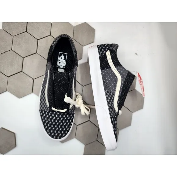 Vans Old Skool Tie Print Patchwork Black Black Grey Pattern Paisley Sz 11.5 Men