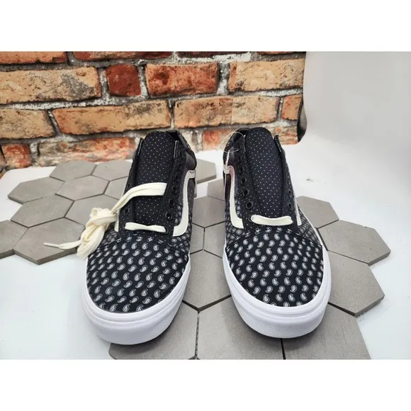 Vans Old Skool Tie Print Patchwork Black Black Grey Pattern Paisley Sz 11.5 Men