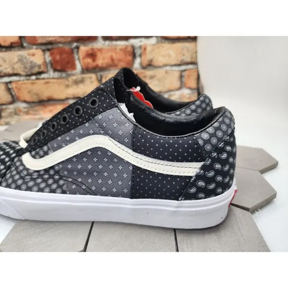 Vans Old Skool Tie Print Patchwork Black Black Grey Pattern Paisley Sz 11.5 Men