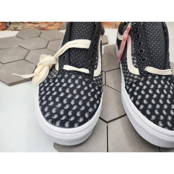 Vans Old Skool Tie Print Patchwork Black Black Grey Pattern Paisley Sz 11.5 Men
