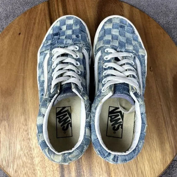 Vans Shoes Women's Sz 5.5 Old Skool Stackfrom Sneakers Blue Woven Denim Platform