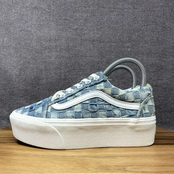 Vans Shoes Women's Sz 5.5 Old Skool Stackfrom Sneakers Blue Woven Denim Platform