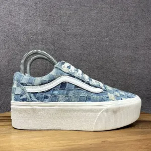 Vans Shoes Women's Sz 5.5 Old Skool Stackfrom Sneakers Blue Woven Denim Platform
