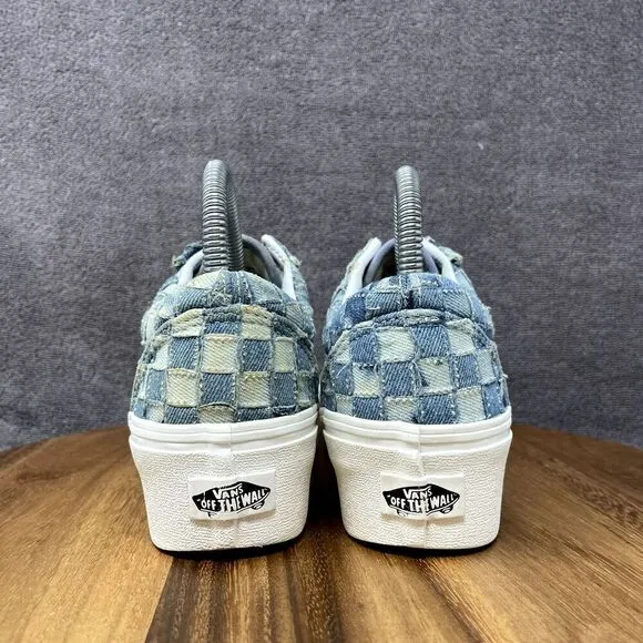 Vans Shoes Women's Sz 5.5 Old Skool Stackfrom Sneakers Blue Woven Denim Platform