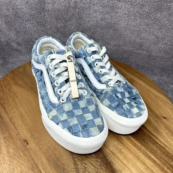 Vans Shoes Women's Sz 5.5 Old Skool Stackfrom Sneakers Blue Woven Denim Platform