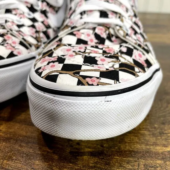Vans Size 12 Shoes Sk8 Hi Cherry Blossom Checkerboard Custom Lace Up Sneakers