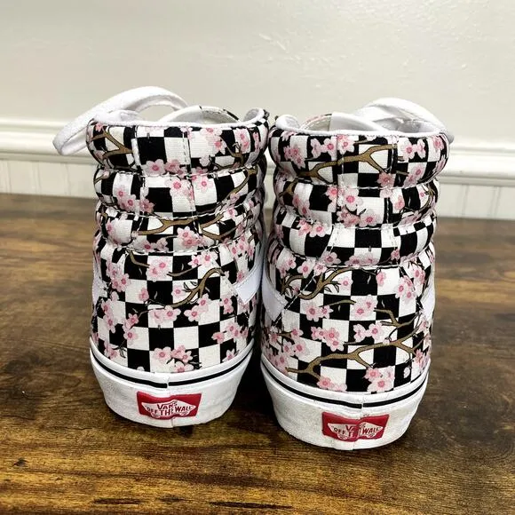 Vans Size 12 Shoes Sk8 Hi Cherry Blossom Checkerboard Custom Lace Up Sneakers