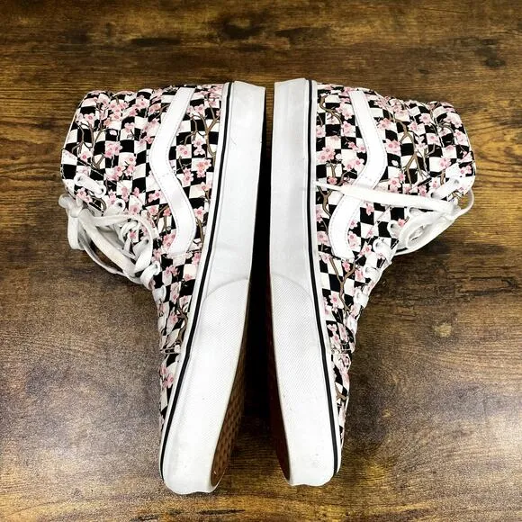 Vans Size 12 Shoes Sk8 Hi Cherry Blossom Checkerboard Custom Lace Up Sneakers