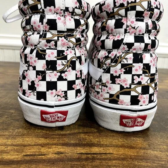 Vans Size 12 Shoes Sk8 Hi Cherry Blossom Checkerboard Custom Lace Up Sneakers