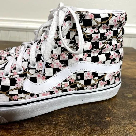 Vans Size 12 Shoes Sk8 Hi Cherry Blossom Checkerboard Custom Lace Up Sneakers