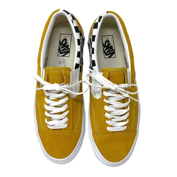 VANS Slip On Sneakers Yellow Suede Check Shoes For Men Skate Custom ALSU01256