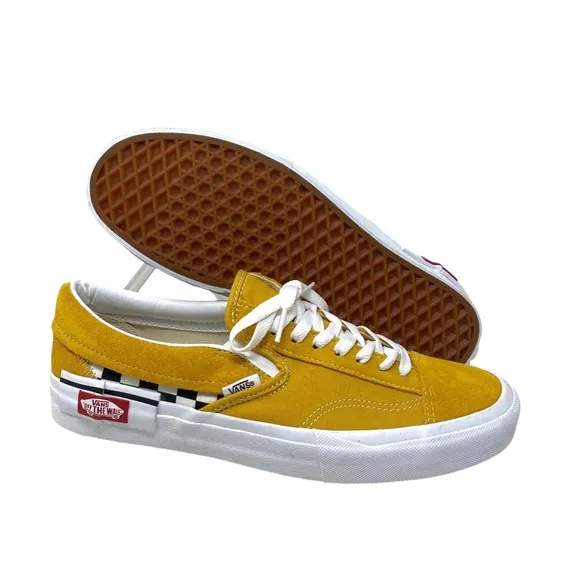 VANS Slip On Sneakers Yellow Suede Check Shoes For Men Skate Custom ALSU01256
