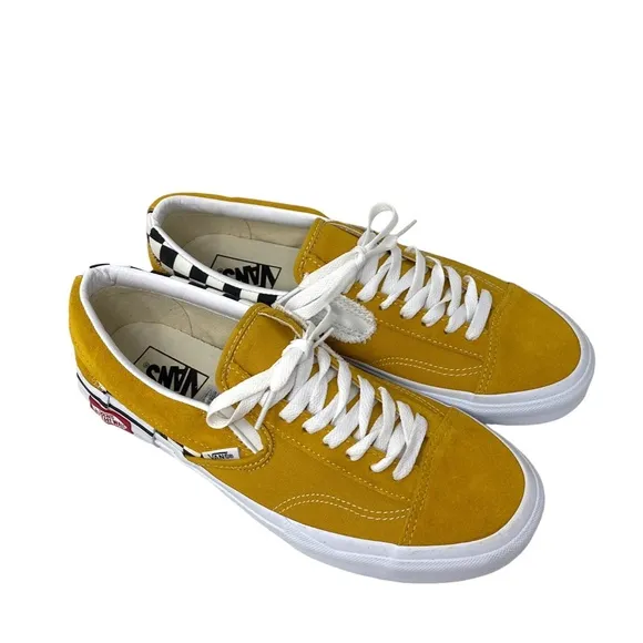 VANS Slip On Sneakers Yellow Suede Check Shoes For Men Skate Custom ALSU01256