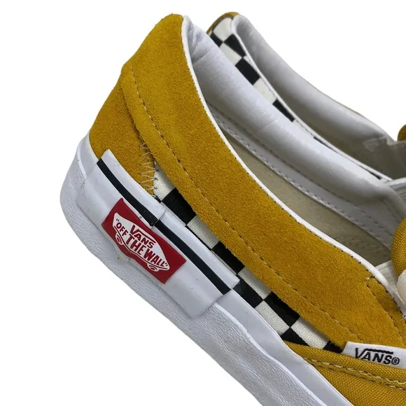 VANS Slip On Sneakers Yellow Suede Check Shoes For Men Skate Custom ALSU01256