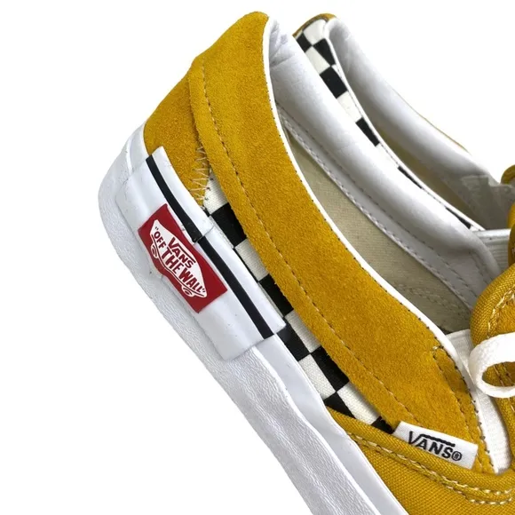 VANS Slip On Sneakers Yellow Suede Check Shoes For Men Skate Custom ALSU01256