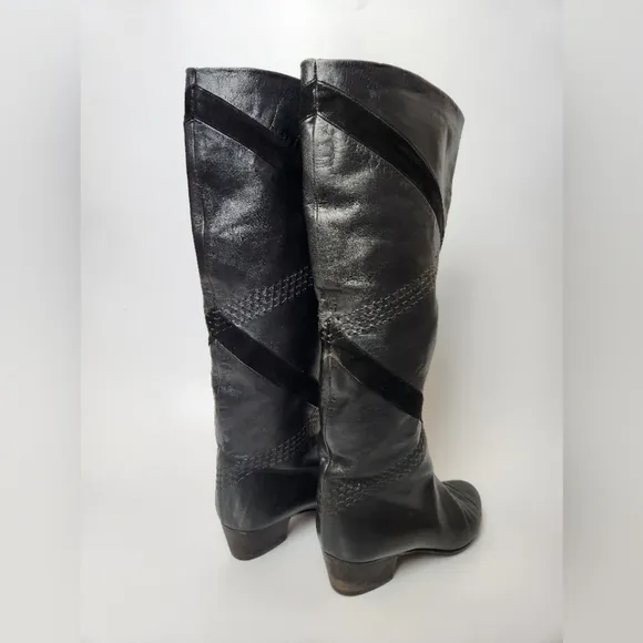 Vero Cuoio Vintage Black Suede Geometric Boots Womens Size 6 Old‎ Western Boots