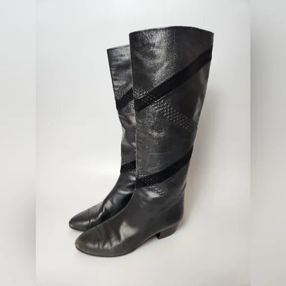 Vero Cuoio Vintage Black Suede Geometric Boots Womens Size 6 Old‎ Western Boots