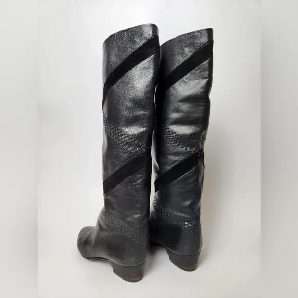 Vero Cuoio Vintage Black Suede Geometric Boots Womens Size 6 Old‎ Western Boots