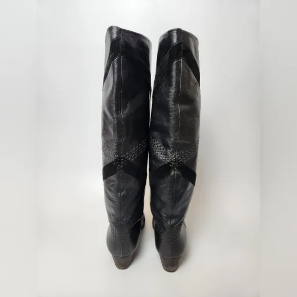 Vero Cuoio Vintage Black Suede Geometric Boots Womens Size 6 Old‎ Western Boots