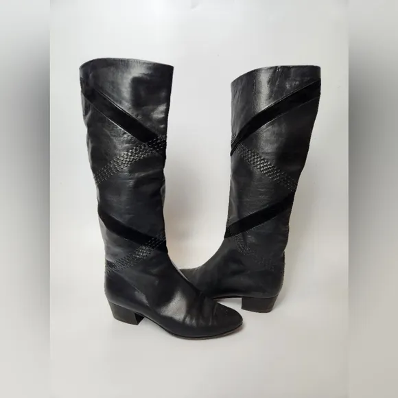 Vero Cuoio Vintage Black Suede Geometric Boots Womens Size 6 Old‎ Western Boots
