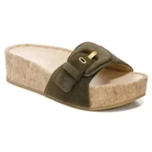 Veronica Beard Dixie Suede Platform Slide Sandals in Olive/Brown Size 8.5